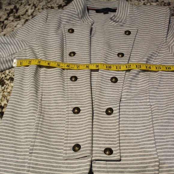 Tommy Hilfiger Women's Gray & White Striped Double-Breasted Blazer Jacket Size M - Picture 9 of 11
